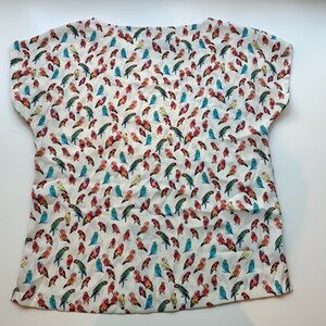 Loft blouse. Parrot print on a cream base. Lightweight viscose fabric. Size XS.